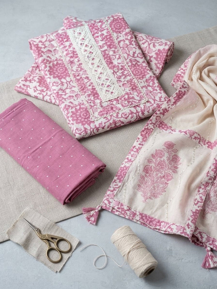 Embroidered Cotton Blend Unstitched Suit With Pant &amp; Dupatta
