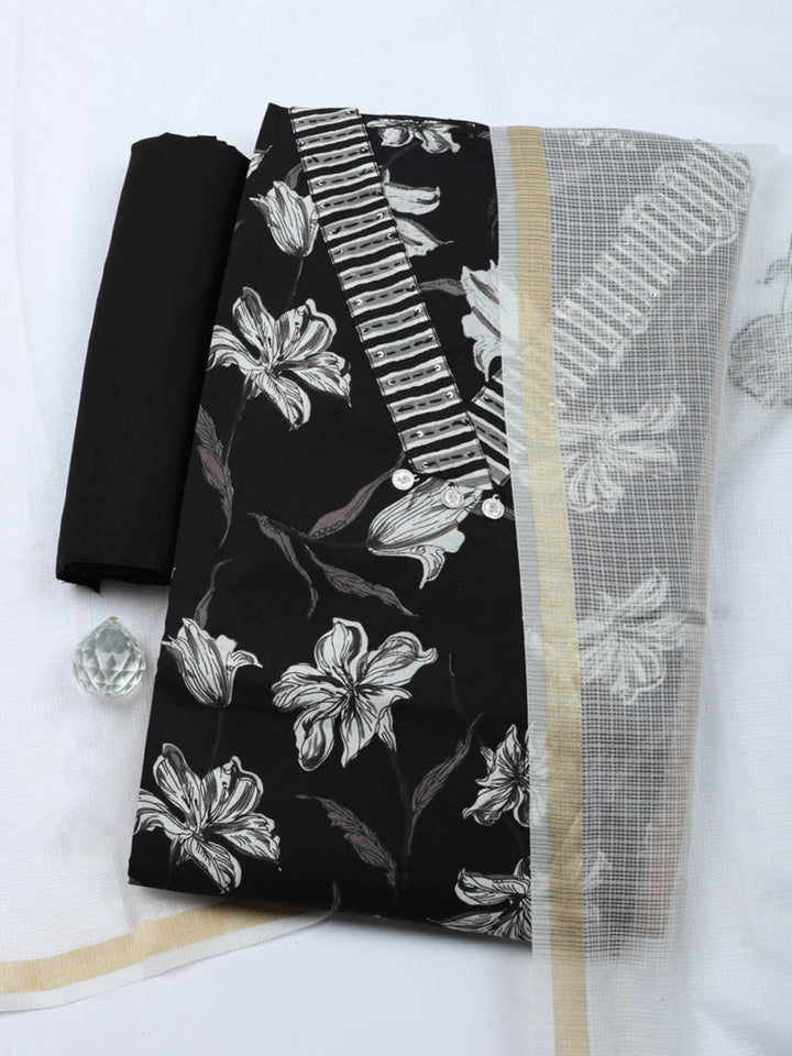Printed Cotton Blend Unstitched Suit With Pant &amp; Dupatta