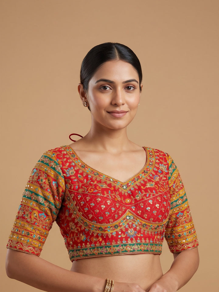 Premium Red Embroidery Viscose Blouse Piece