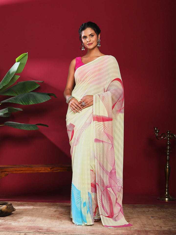 Floral Printed Crepe Saree