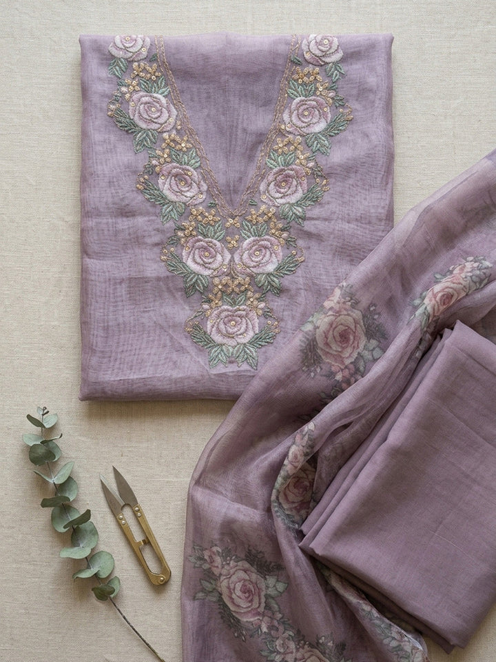 Embroidered Tissue Unstitched Suit With Pant &amp; Dupatta