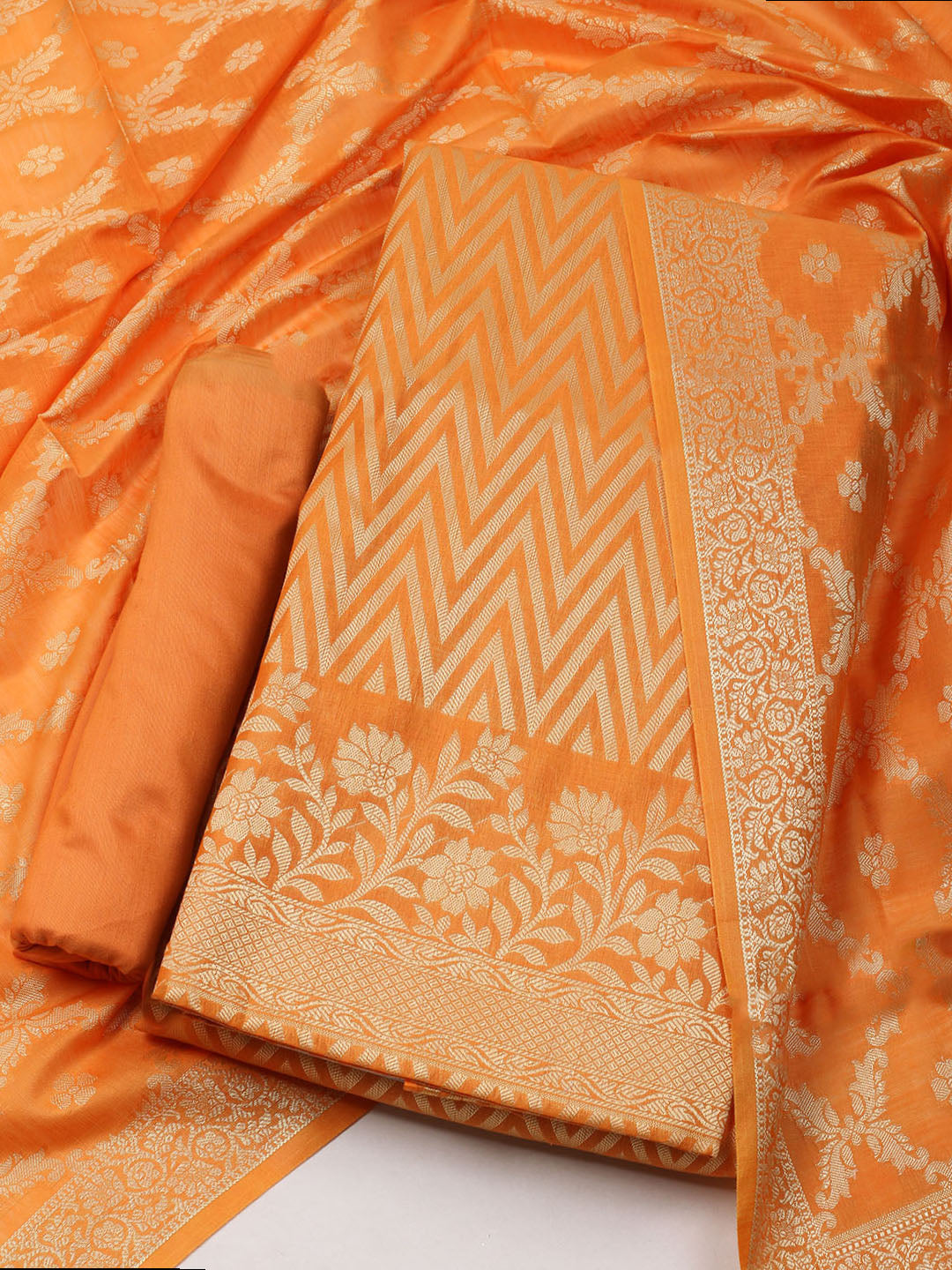 Printed Chanderi Unstitched Suit With Dupatta