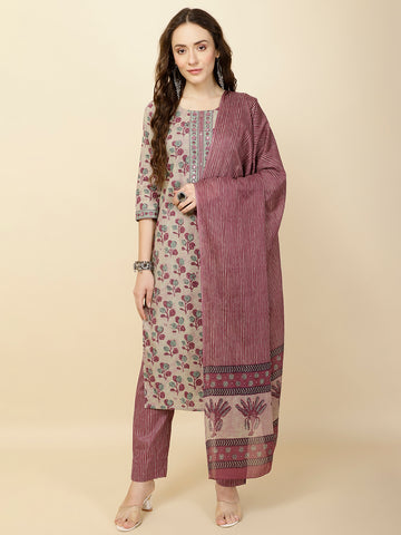 Printed Cotton Suit Set With Dupatta