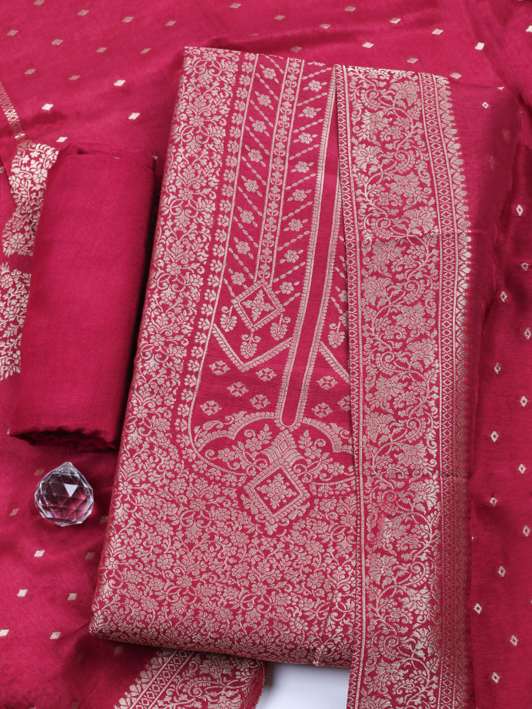 Woven Design Chanderi Unstitched Suit With Pant &amp; Dupatta