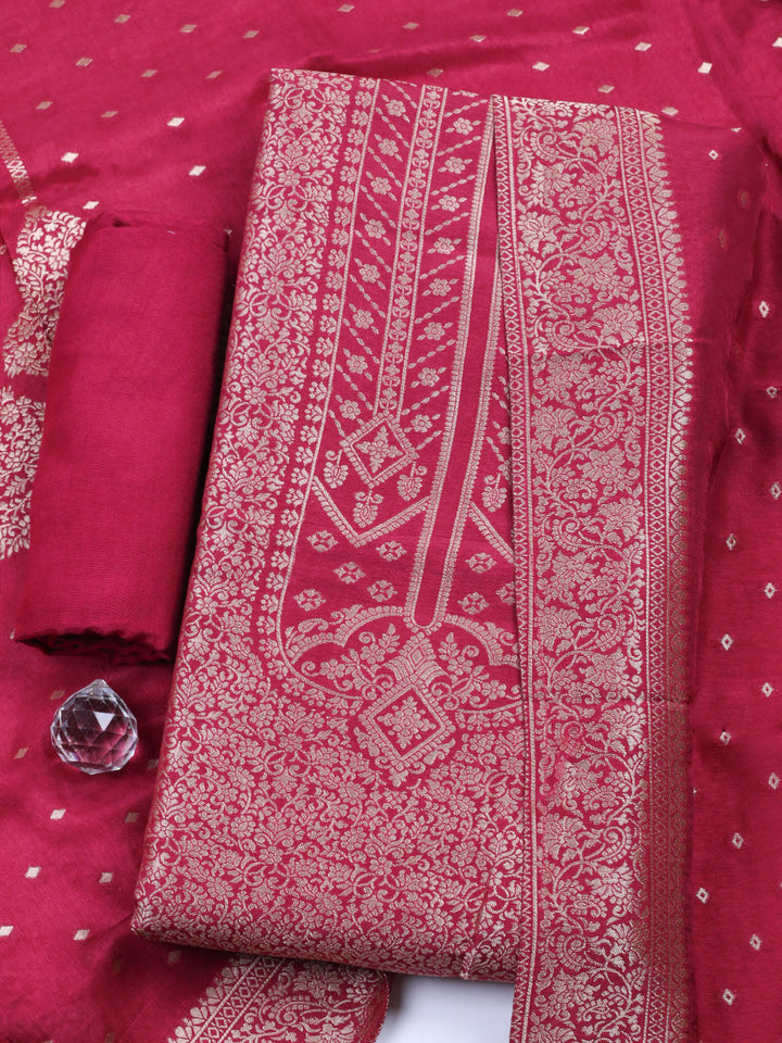 Woven Design Chanderi Unstitched Suit With Pant &amp; Dupatta