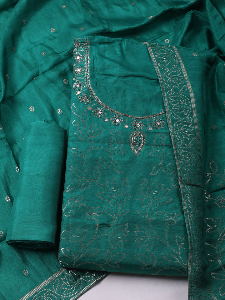 Woven Design Chanderi Unstitched Kurta With Pant &amp; Dupatta