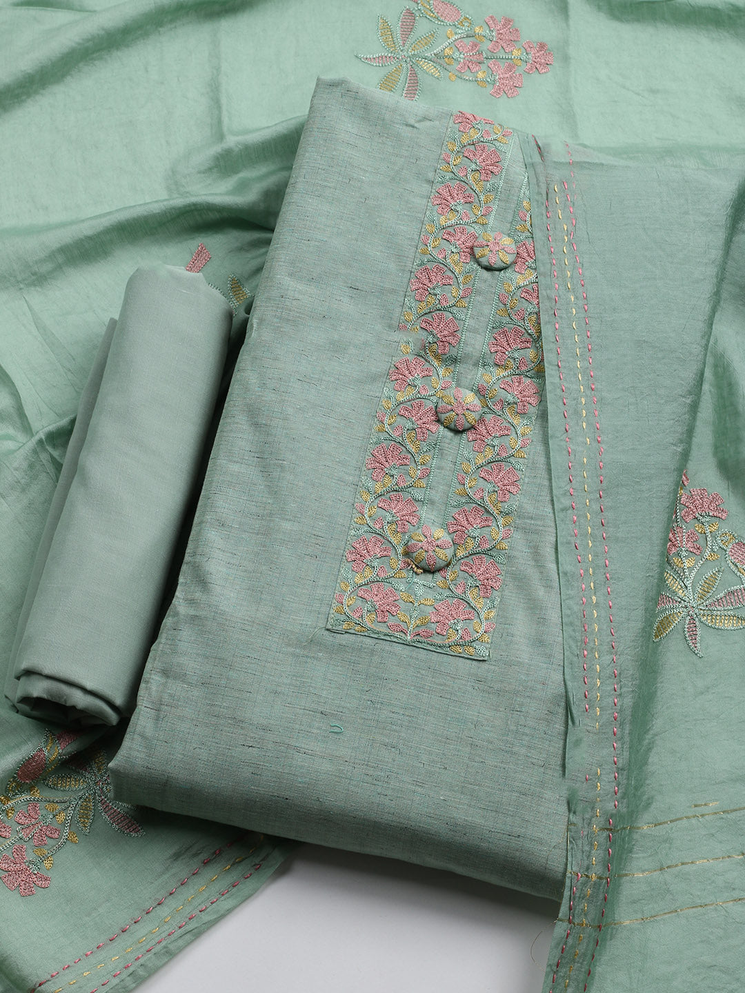 Embroidered Cotton Unstitched Suit With Dupatta