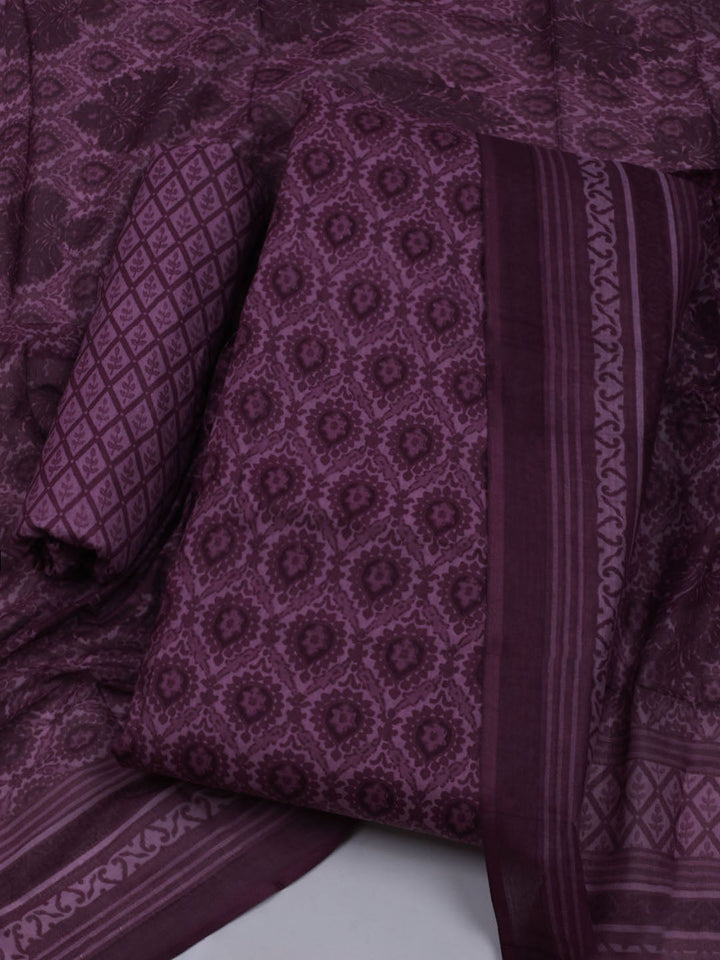 Printed Cotton Blend Unstitched Suit With Dupatta