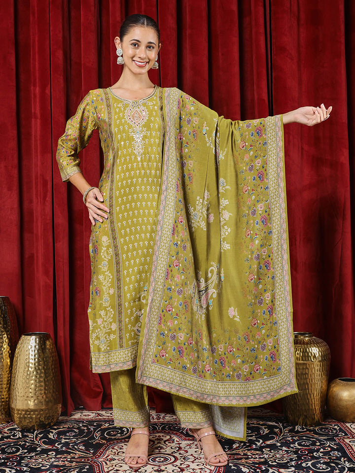 Printed Muslin Kurta With Pants &amp; Dupatta
