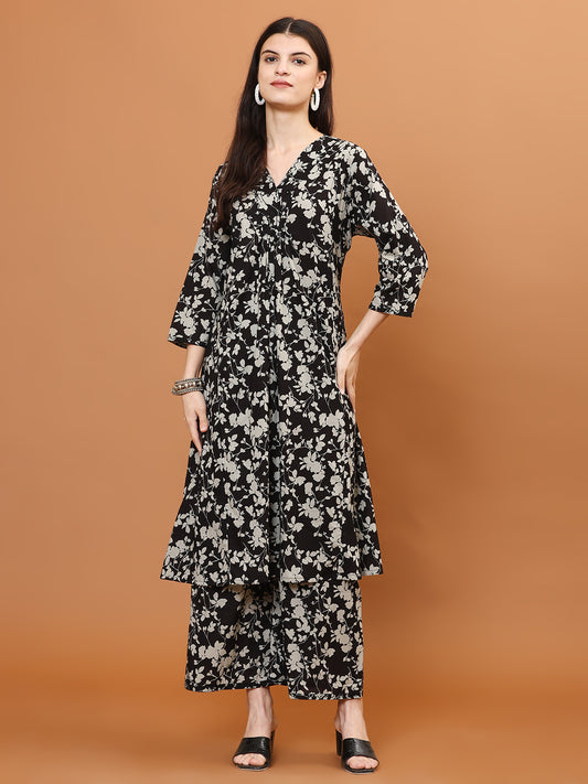 Digital Printed Cotton Blend Kurta With Palazzo