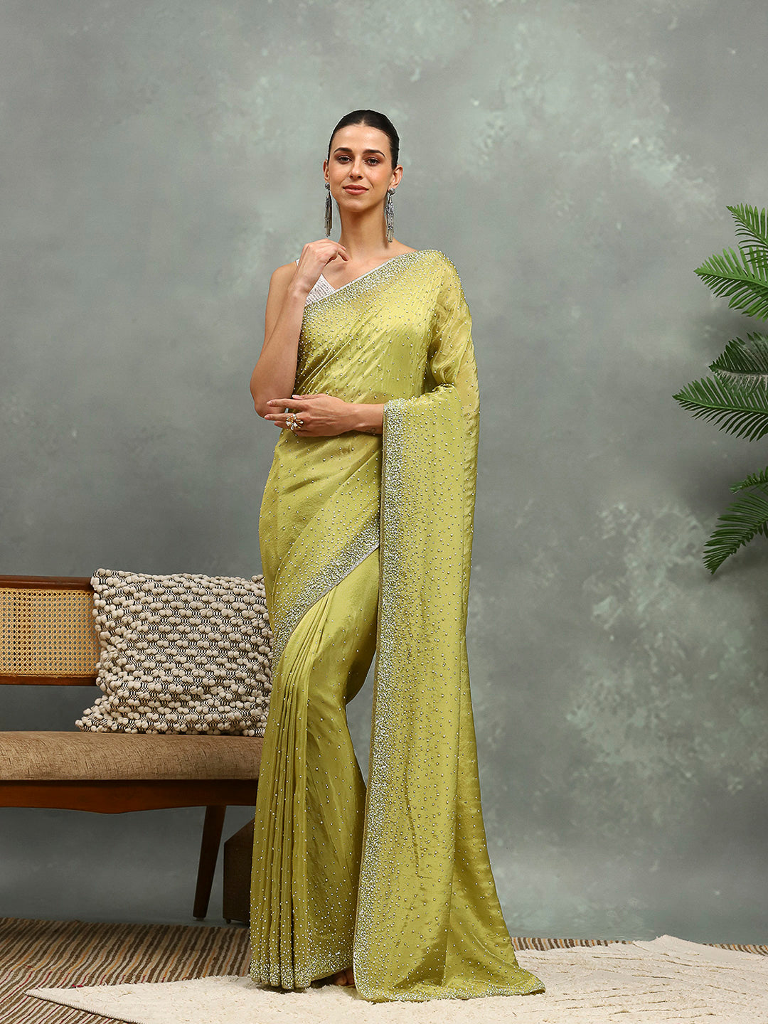 Stone Embroidered Tissue Saree