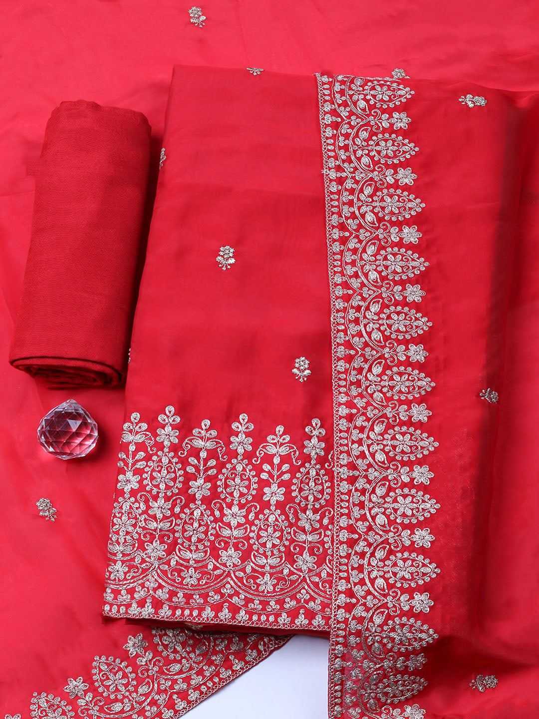 Woven Design Chanderi Unstitched Suit With Pant &amp; Dupatta