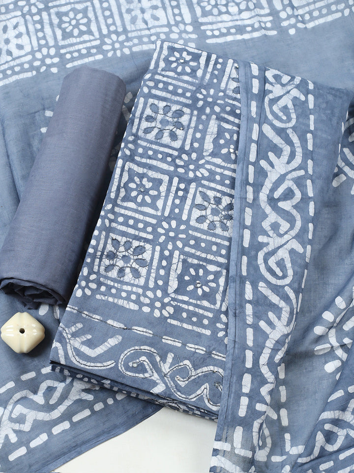 Embroidered Cotton Blend Unstitched Suit With Pant &amp; Dupatta