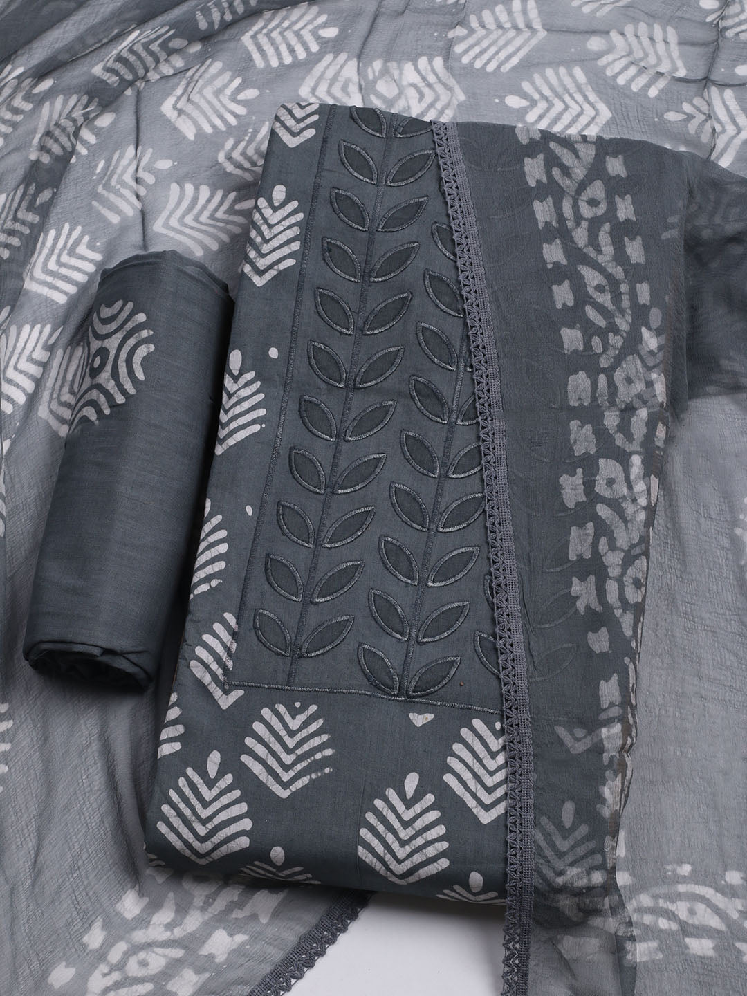 Printed Cotton Blend Unstitched Kurta With Pant &amp; Dupatta