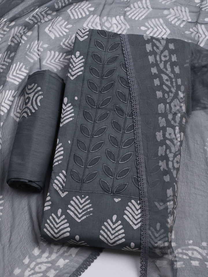 Printed Cotton Blend Unstitched Kurta With Pant &amp; Dupatta