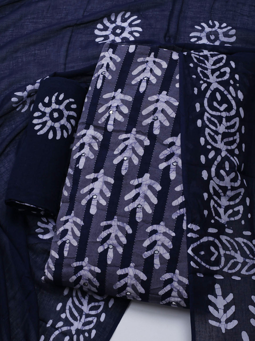 Printed Cotton Blend Unstitched Suit With Dupatta