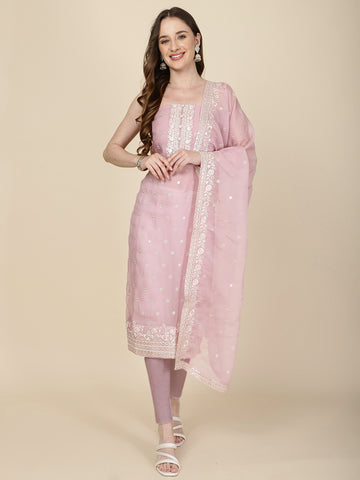 Embroidered Organza Unstitched Suit Piece With Dupatta