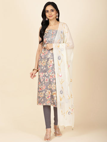 Neck Embroidered Cotton Unstitched Suit Piece With Dupatta