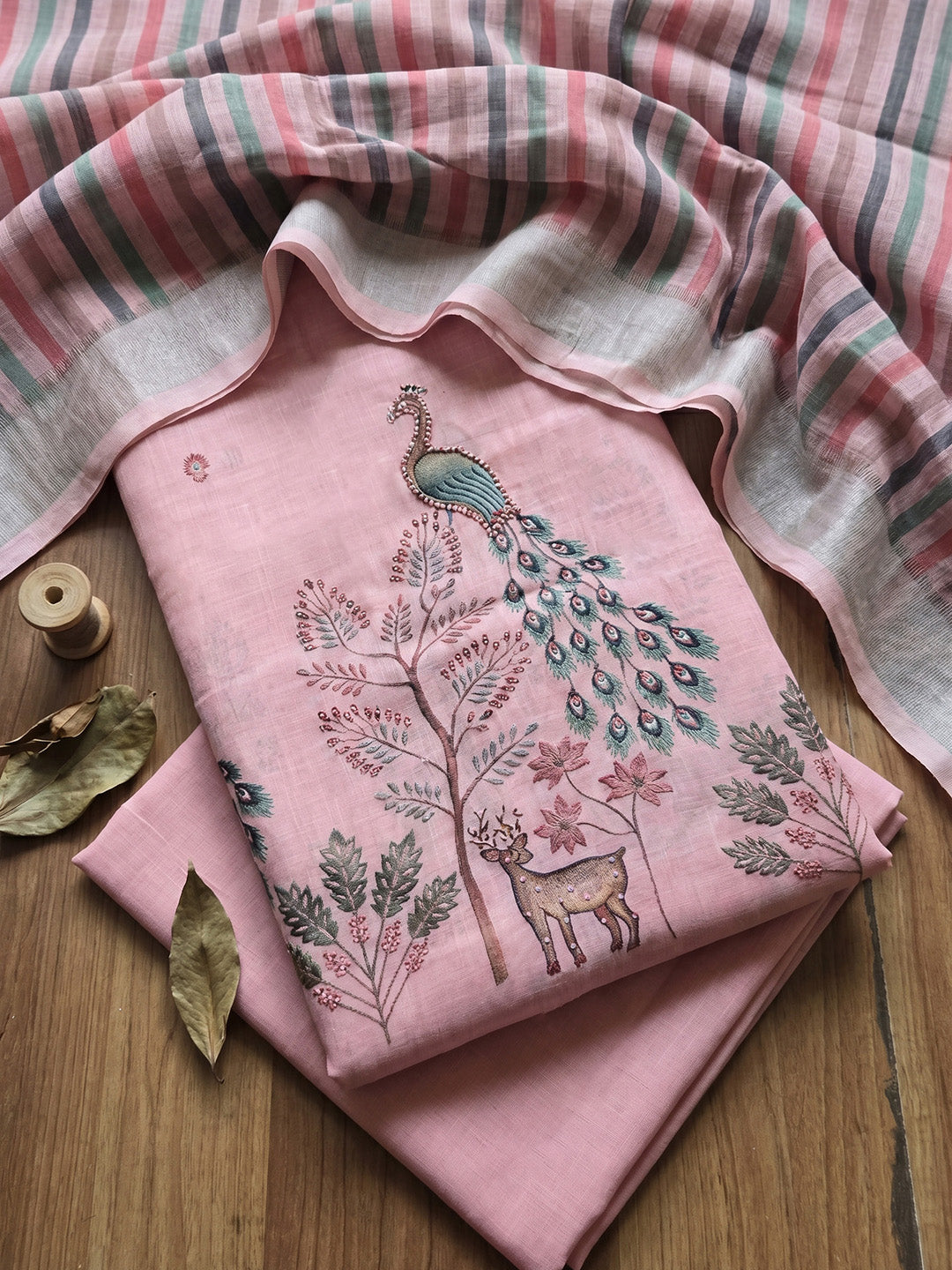 Printed Cotton Blend Unstitched Suit With Pant &amp; Dupatta