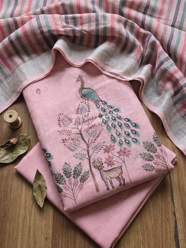 Printed Cotton Blend Unstitched Suit With Pant &amp; Dupatta