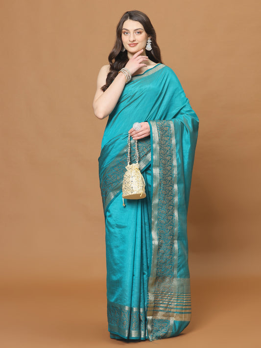 Resham Zari Border Art Silk Woven Saree