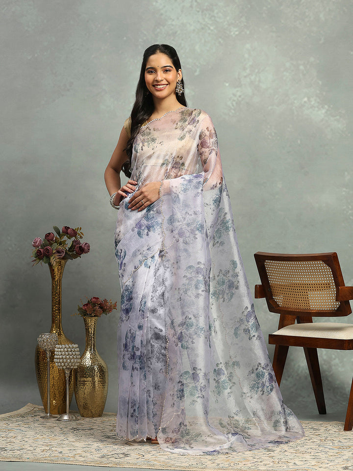 Digital Floral Printed Organza Saree