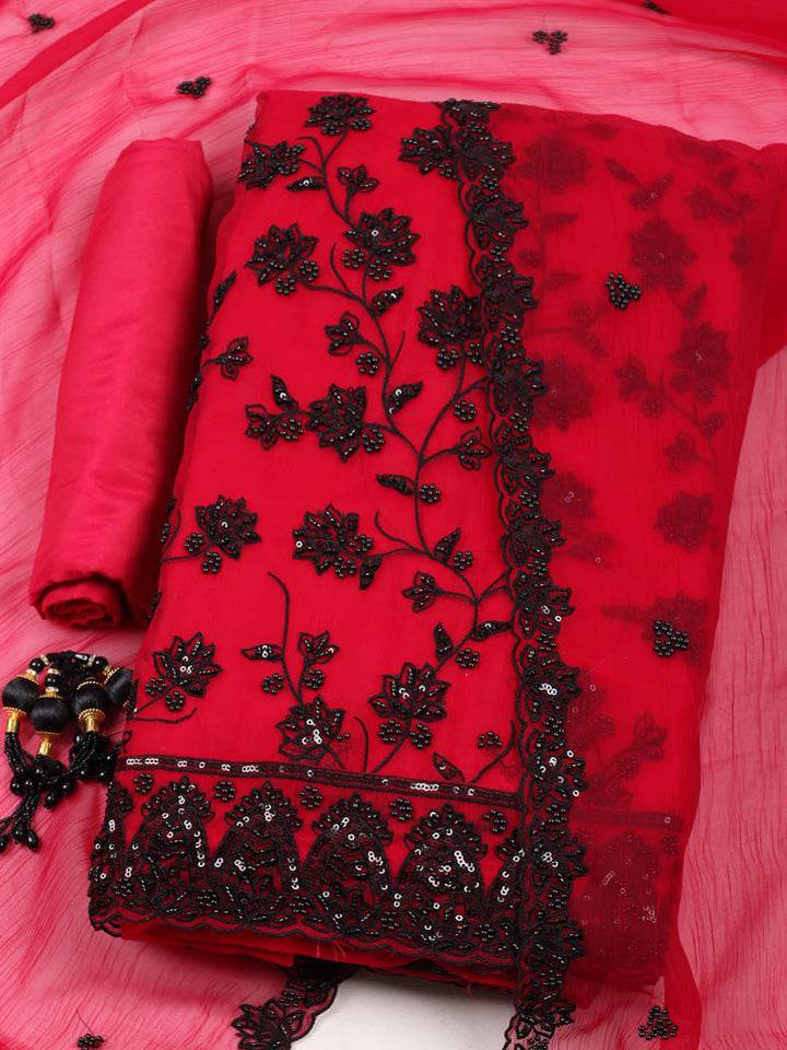 Embroidered Organza Unstitched Suit With Pant &amp; Dupatta