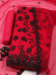Embroidered Organza Unstitched Suit With Pant & Dupatta