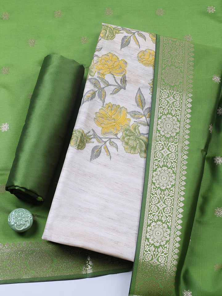 Banarasi Chanderi Unstitched Suit With Pant &amp; Dupatta