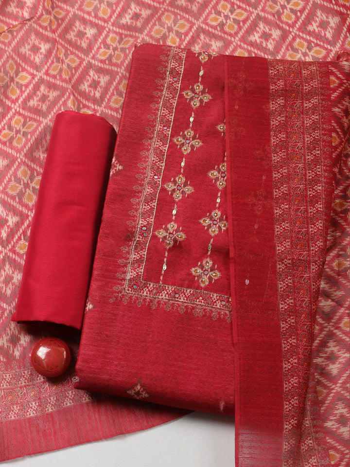 Woven Design Chanderi Unstitched Suit With Pant &amp; Dupatta