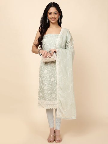 Floral Embroidery Cotton Blend Unstitched Suit  With Dupatta