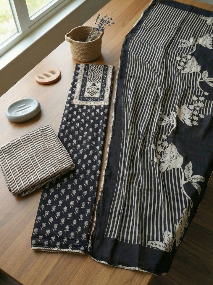 Embroidered Cotton Blend Unstitched Suit With Pant &amp; Dupatta