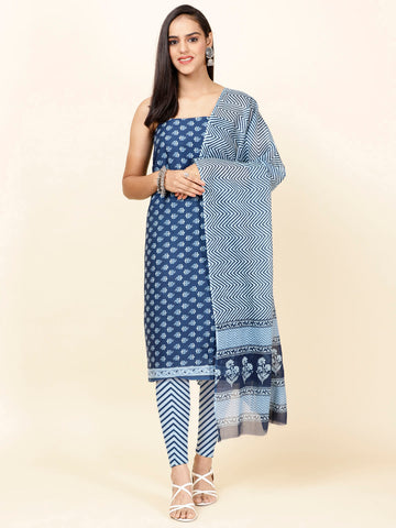 Printed Cotton Unstitched Suit Piece With Dupatta