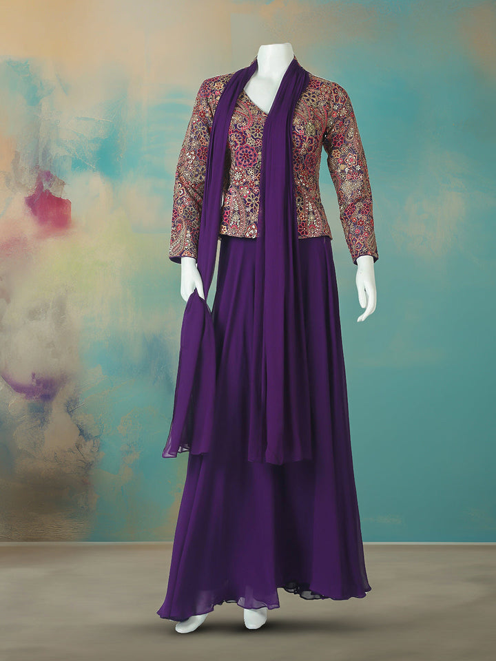 Embroidered Georgette Kurta With Pant &amp; Dupatta