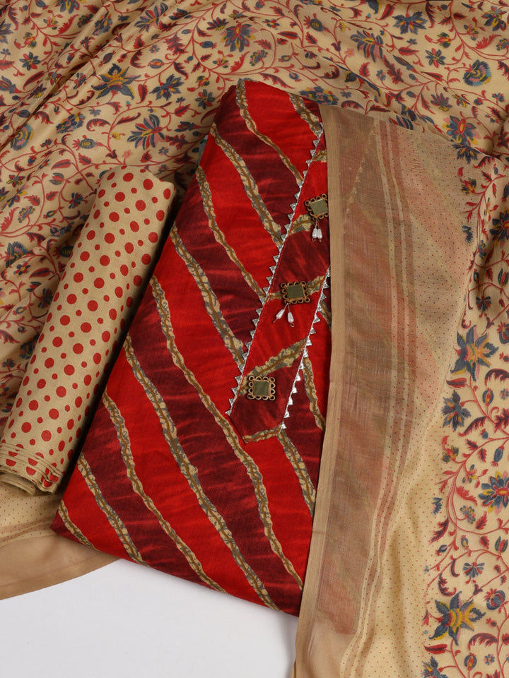 Printed Cotton Blend Unstitched Suit With Dupatta