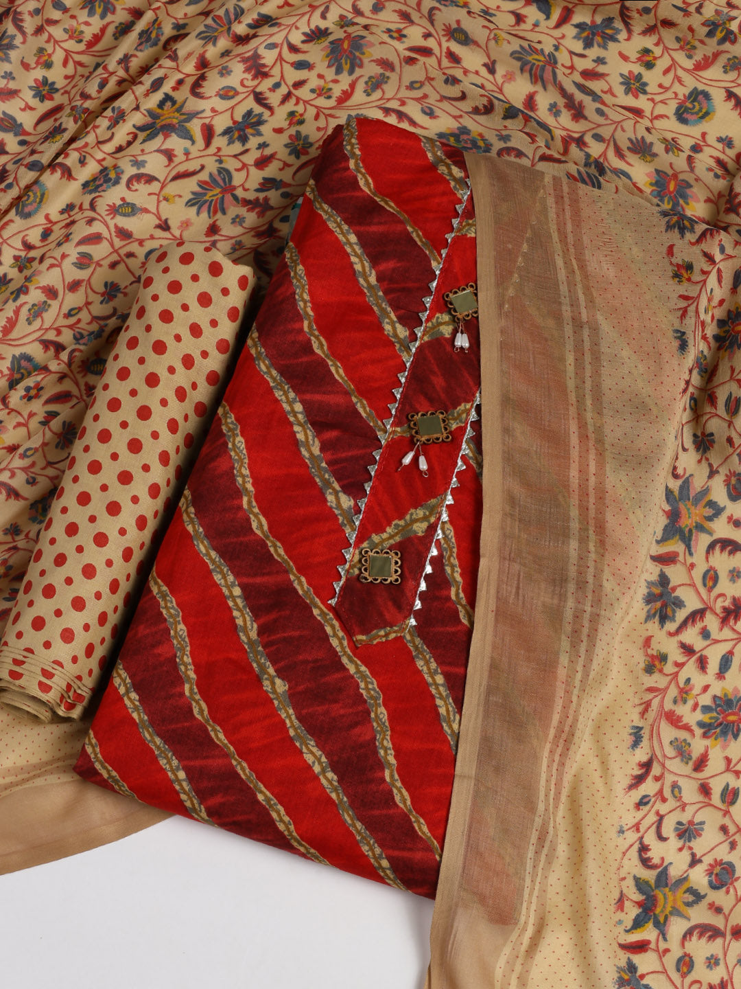 Printed Cotton Blend Unstitched Suit With Dupatta