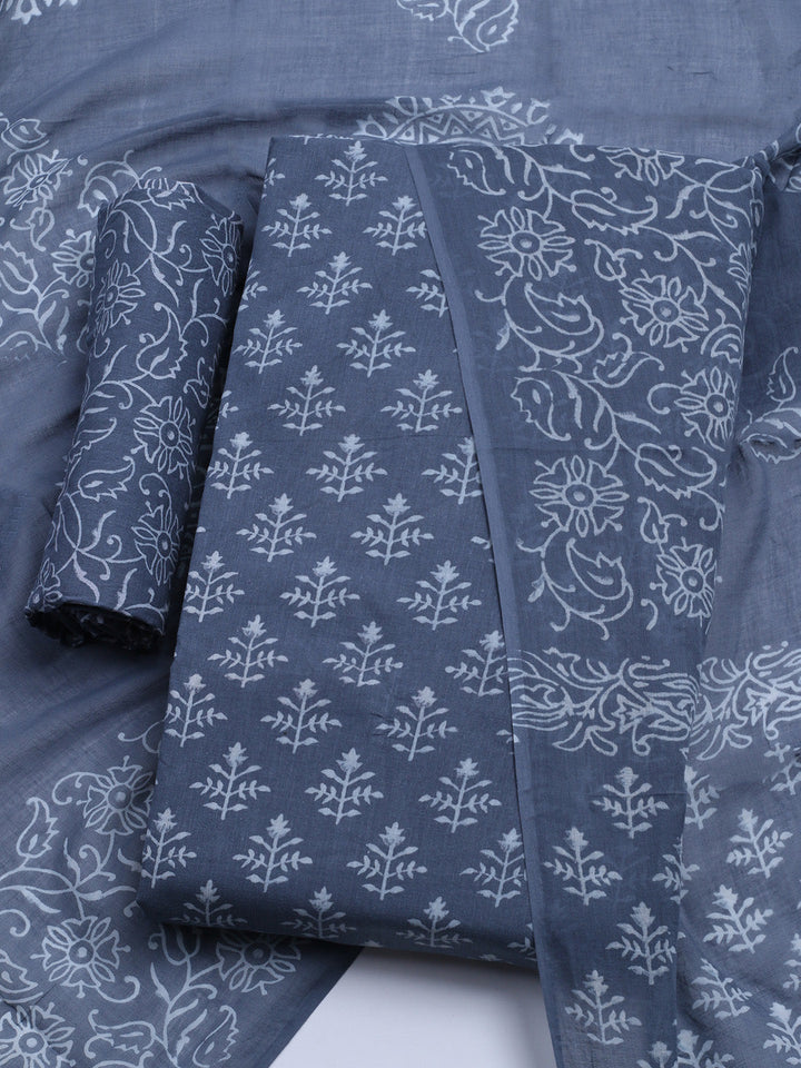 Printed Cotton Blend Unstitched Kurta With Pant &amp; Dupatta
