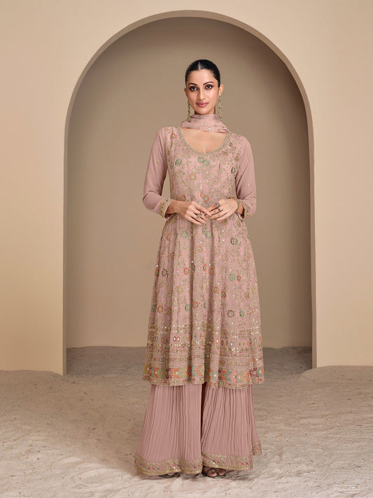 Embroidered Georgette Kurta With Pant And Dupatta