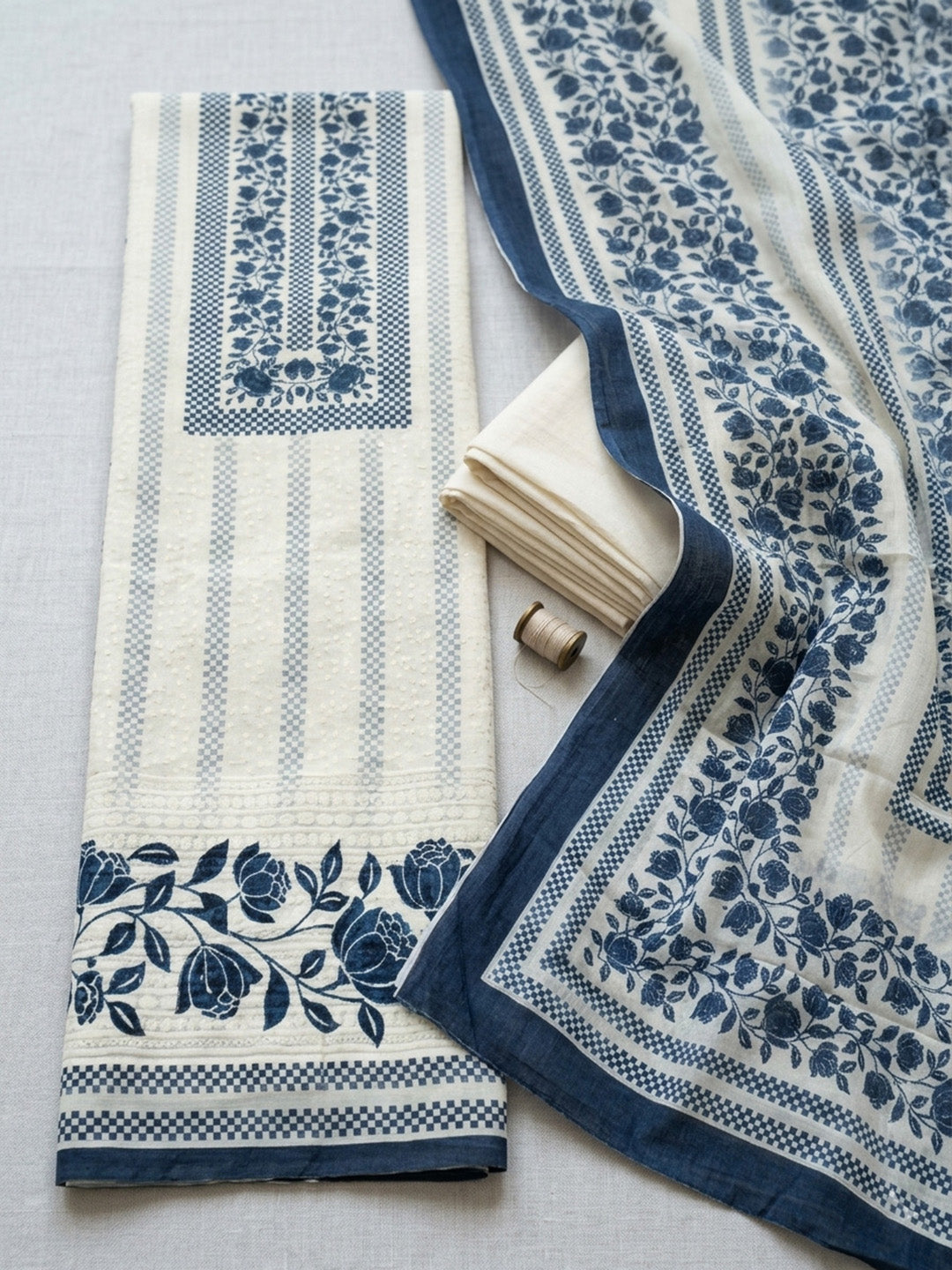Embroidered Cotton Blend Unstitched Suit With Pant &amp; Dupatta