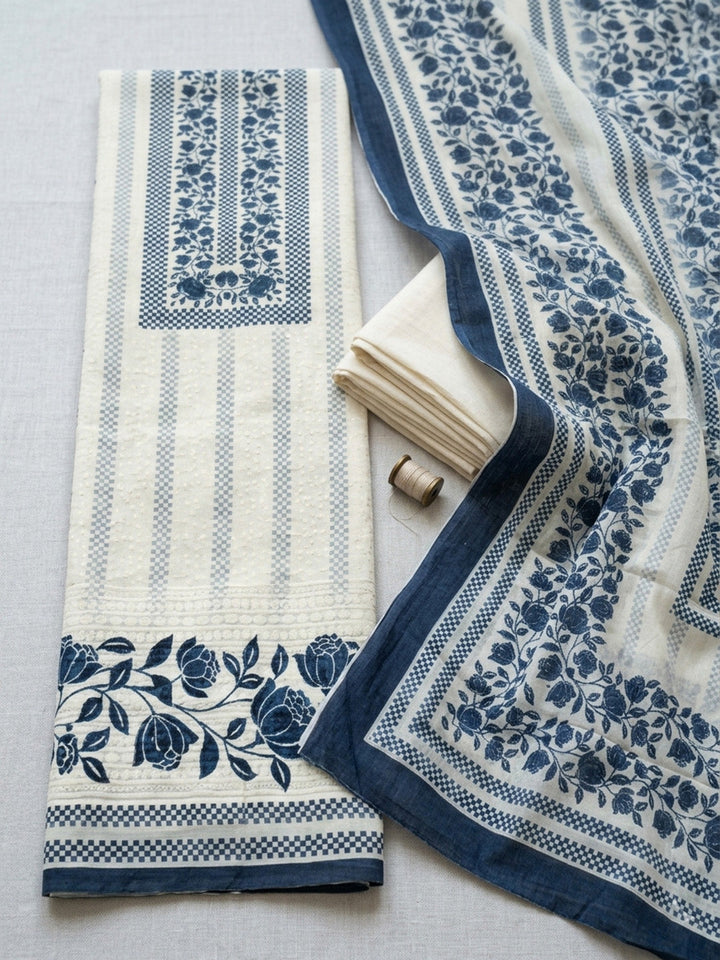 Embroidered Cotton Blend Unstitched Suit With Pant &amp; Dupatta