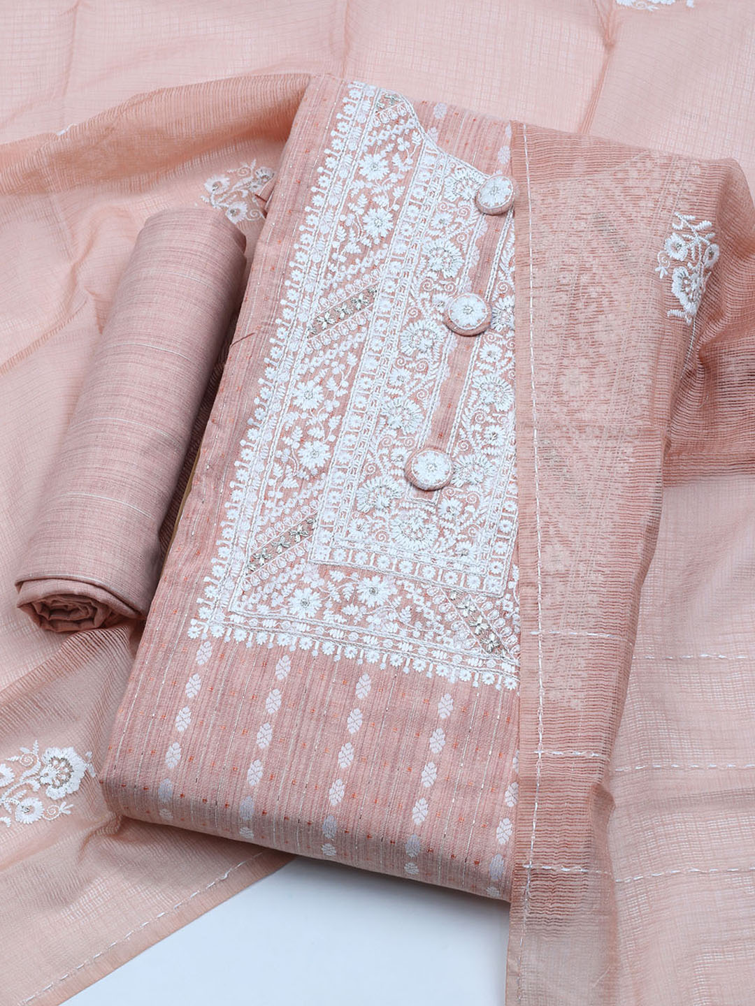 Neck Embroidered Cotton Blend Unstitched Suit With Dupatta