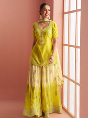 Embroidered Chinon Kurti With Gharara & Dupatta