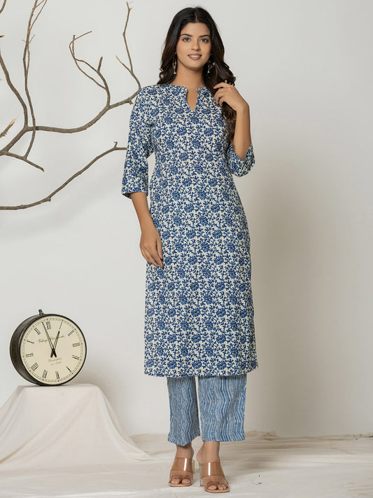 Printed Cotton Blend Kurta With Pants