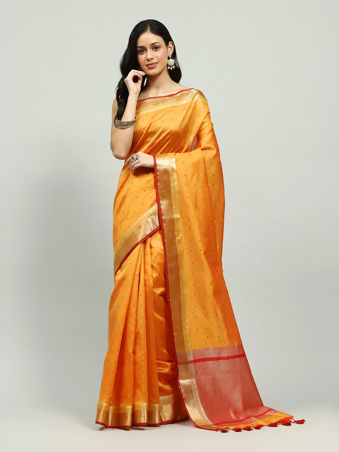 Embroidered Border Booti Art Silk Saree
