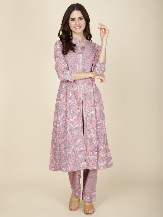 Block Printed Cotton Kurta With Pants