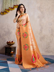 Floral Printed Zari Border Art Silk Woven Saree