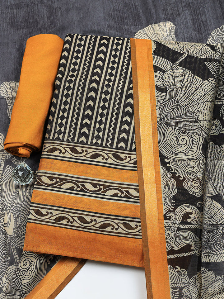 Printed Chanderi Unstitched Suit With Pant &amp; Dupatta