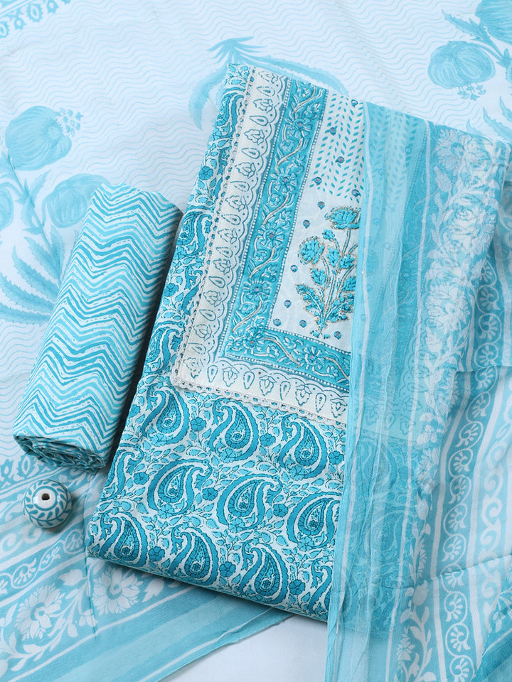 Embroidered Cotton Blend Unstitched Suit With Pant &amp; Dupatta