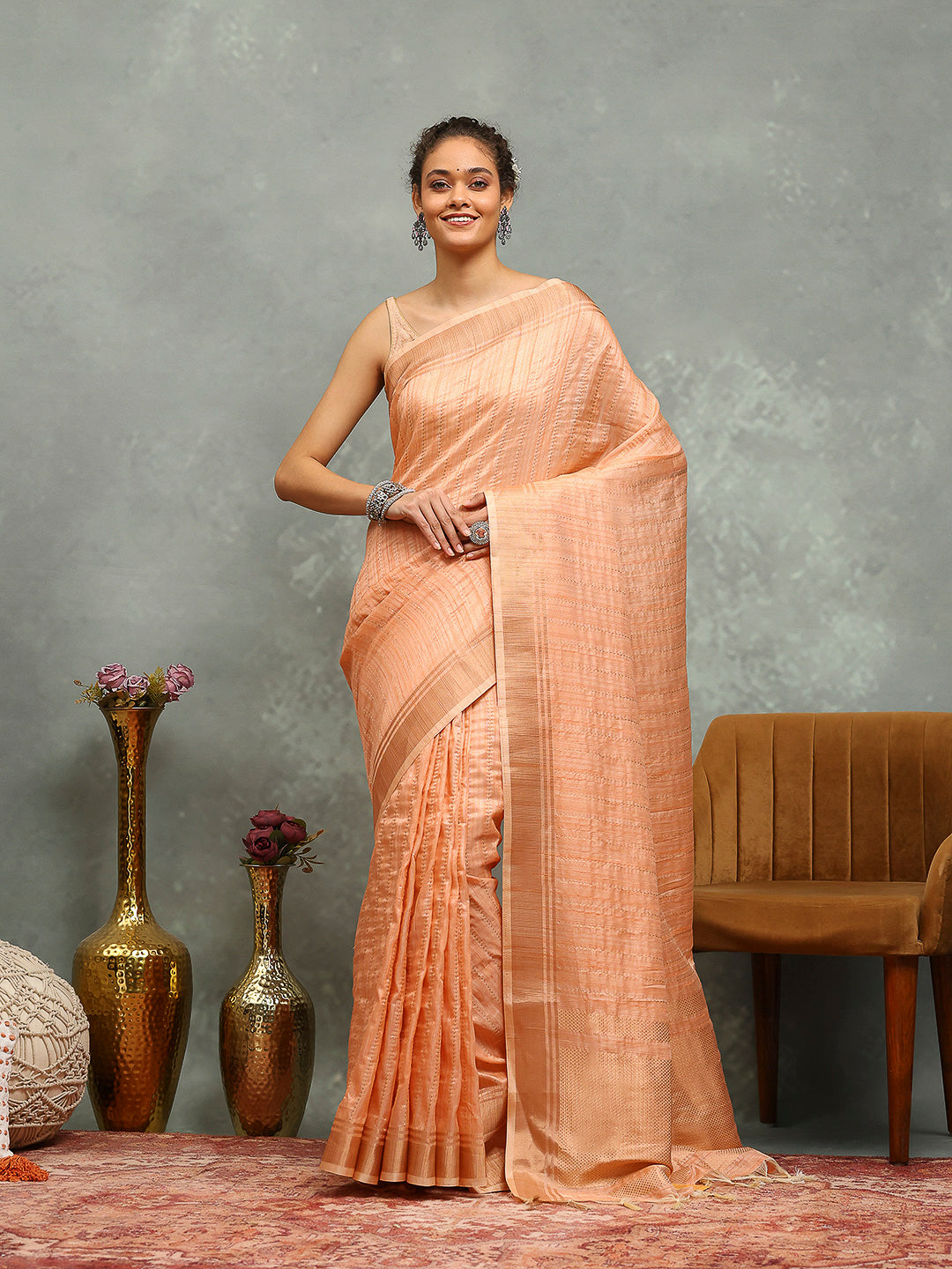 Embroidered Border Booti Art Silk Saree