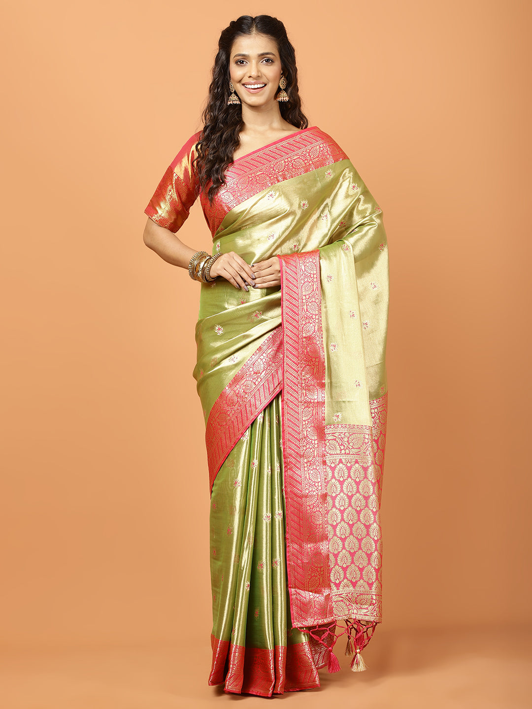 Plain Zari Border Banarasi Woven Saree